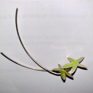 Pierced Earrings, Silver, handmade, Stars with green enamel, Harbourfront